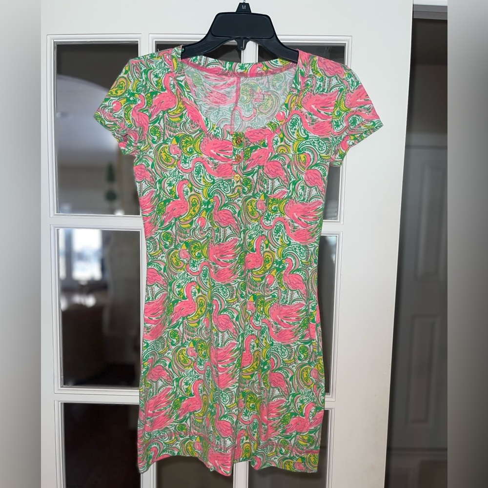 Lilly Pulitzer Flamingo Floral Pink and Green Dress